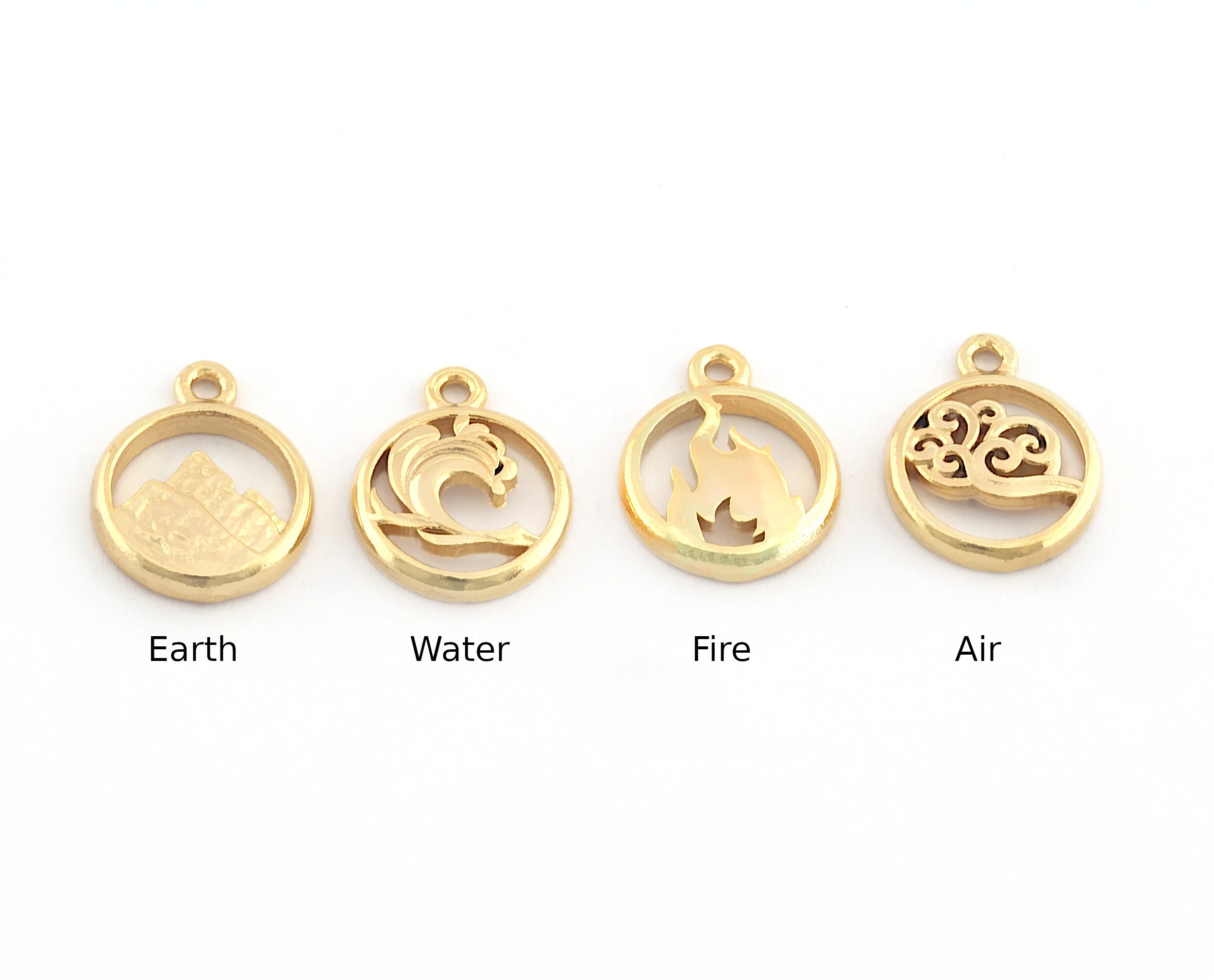 Four Elements Charm Pendant – Earth, Air, Water, Fire Symbols, Antique Silver Plated Brass 14 thumbnail image