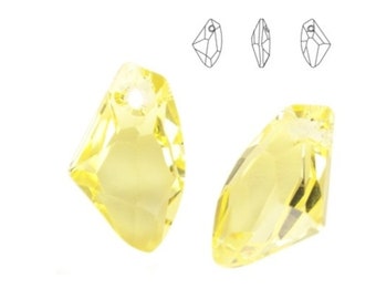 May include: Two yellow crystal pendants with a faceted design and a hole at the top for hanging.