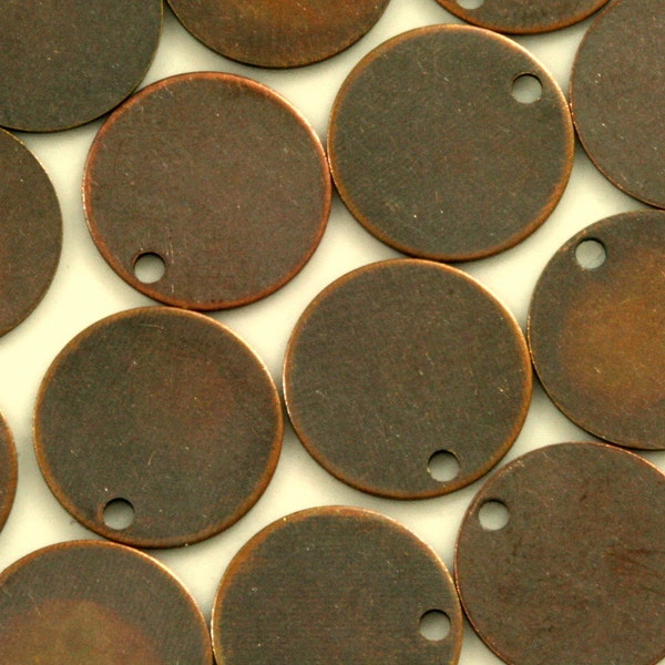 Antique copper tone brass 12mm circle tag charms, findings 68AC-44