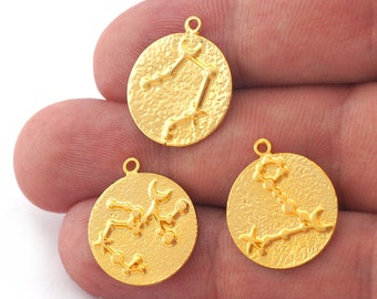 Pozłacany wisiorek z konstelacją zodiaku, mosiężny wisiorek, biżuteria z horoskopem, zawieszka ze znakiem zodiaku, 20 x 18 mm 4871-82