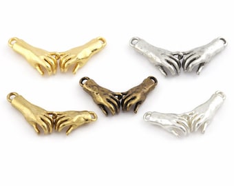 Raw Brass Hands Connector Pendant 30x15mm, Jewelry Charm Link, Bracelet Connector, Wholesale Findings, Gold Silver Options 1748