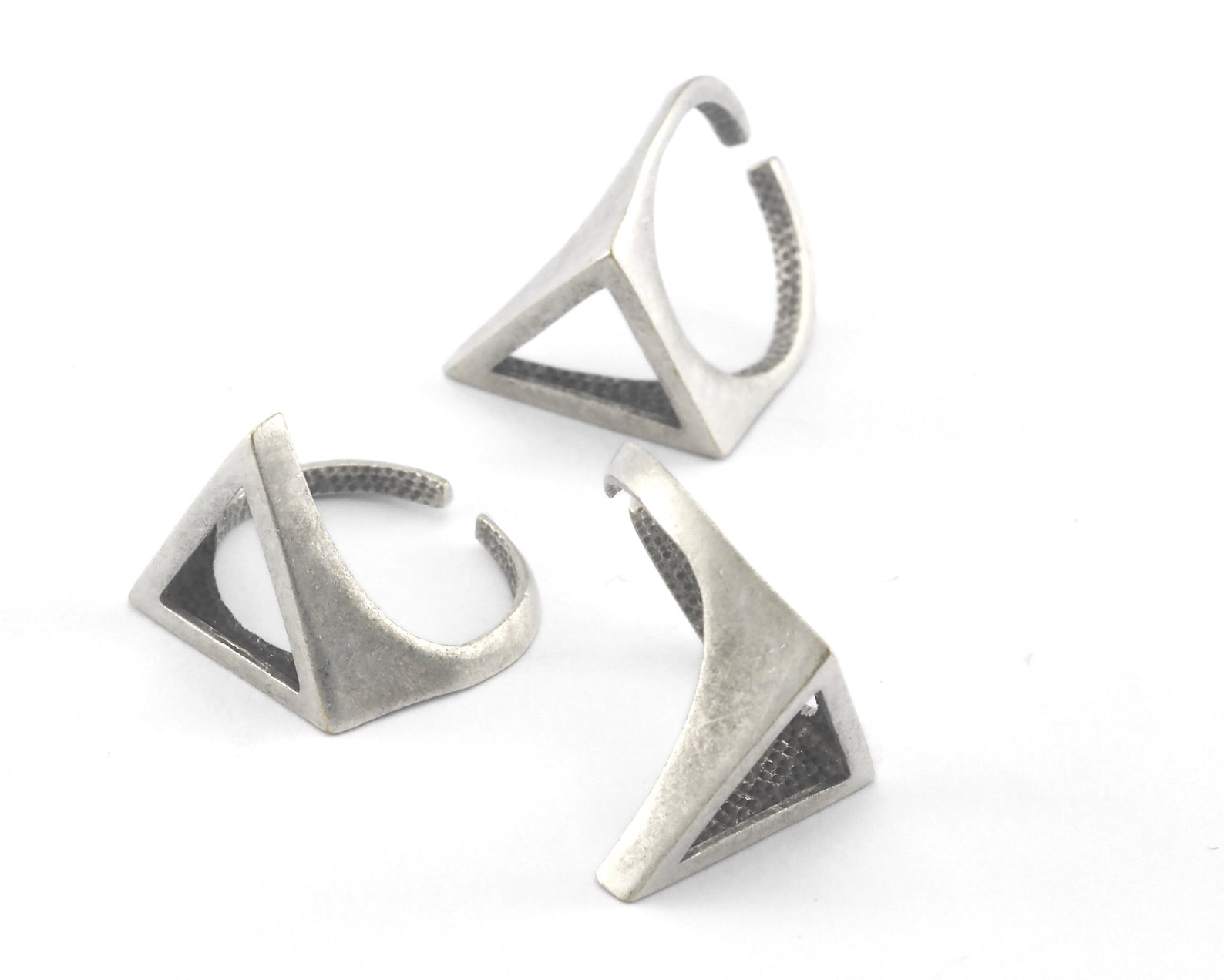 Open Triangle Ring Adjustable Antique Silver Plated Brass (16.5mm 6US ...