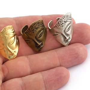Mythological Face Ring – Raw Brass, Antique Silver, Gold Plated -3697