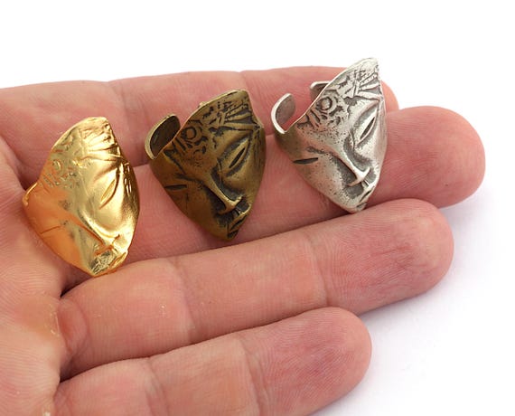 Mythological Face Ring – Raw Brass, Antique Silver, Gold Plated -3697