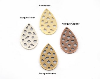 Drop Shape Charms two hole 20x11.5mm (0.8mm) Raw brass - Antique Bronze - Antique Copper - Antique Silver charms earring parts 5216