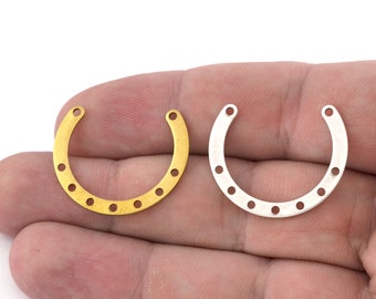 C shape 4/3 circle  Raw brass , Antique silver blanks connector  9 hole 28mm pendant  charms SCS 2305-120