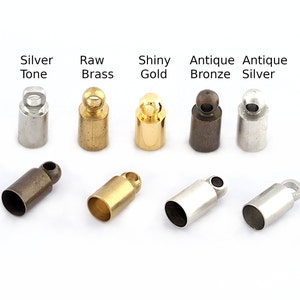 Cord  Tip Ends Raw Brass - Antique Silver - Antique bronze - Shiny gold  - Silver tone 4x9mm 3.7mm Inner Ribbon End, Ends Cap, Enc3 1453