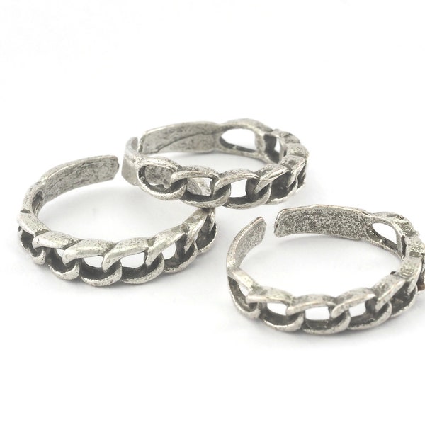 Minimalist Ring Chain shape Antique silver plated Brass (18mm 8US inner size) OZ2628