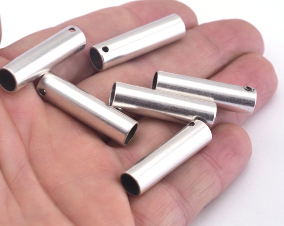 Cylinder Tube 8x30mm hole 7mm 2mm Top Hole Antique Silver Plated Brass  Pendant, Findings Spacer Bead OZ2519 