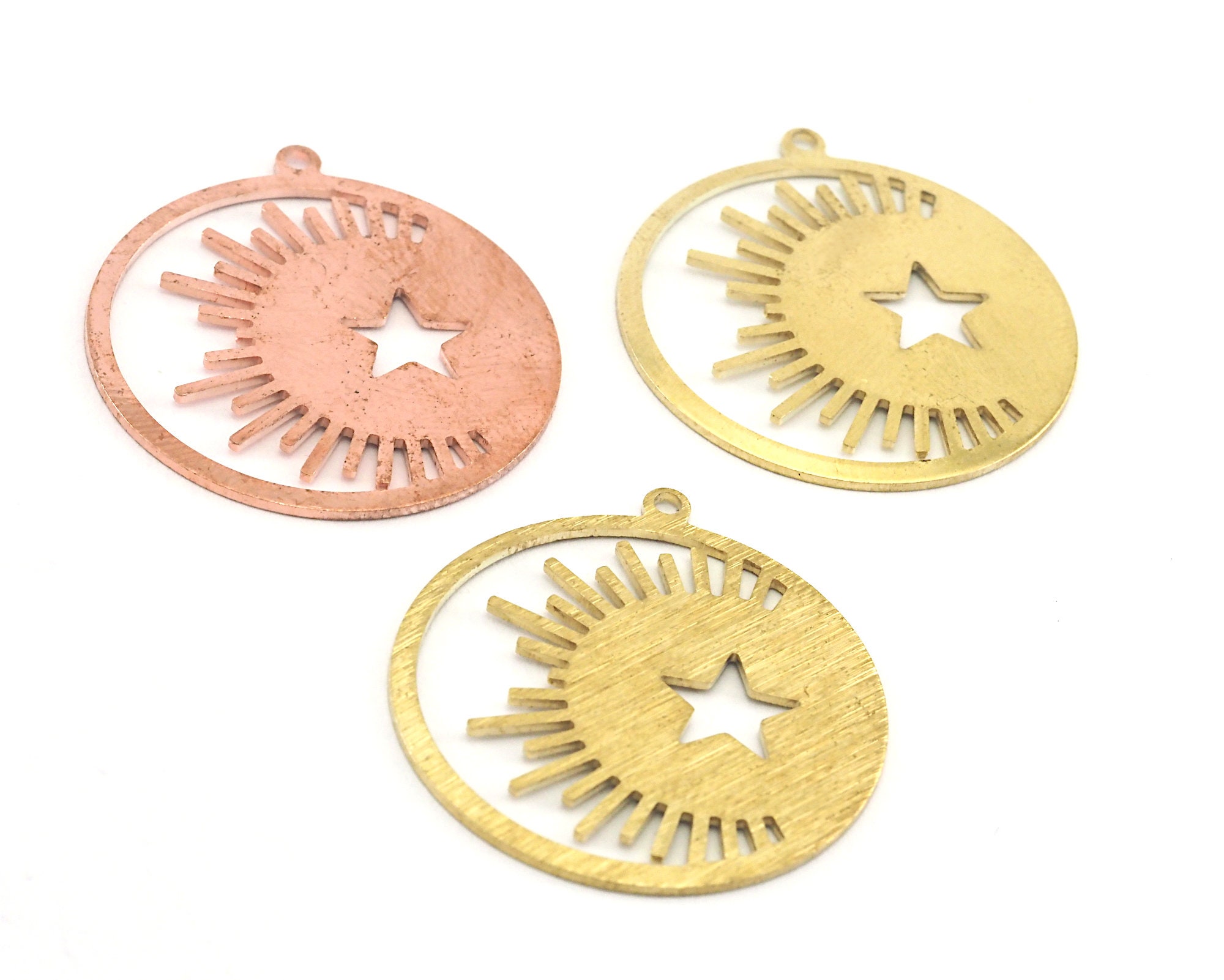 Round Star Crescent Sun Charms Tag Raw Brass - Brushed Brass Round Star Crescent Sun Charms Tag Raw Brass - Brushed Brass