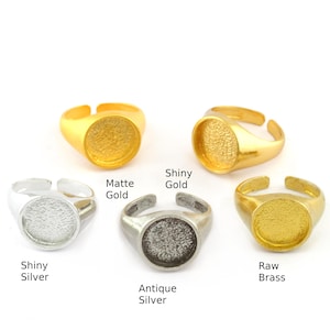 Chevalière réglable taille de bague 6 US - Or 9 US, argent ou modèles bruts avec cadre à blanc de 12 mm 3951