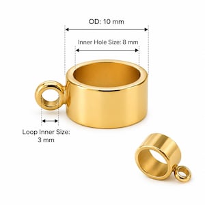 Ändhylsa för sladd 15 x 10 mm, mässingsrörkoppling med ögla, 8 mm innerhål, rodiumguld antikbrons, silver råmässing -2539