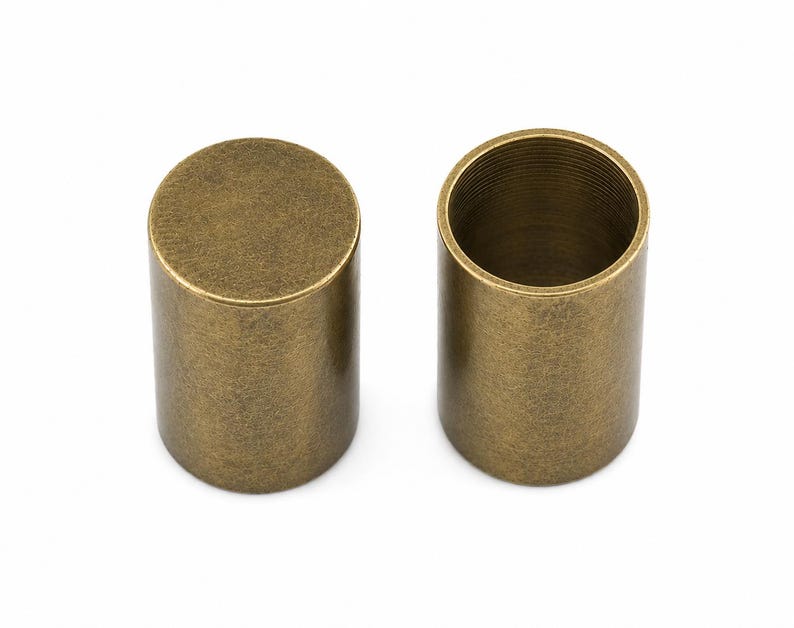 Antique brass tube end caps for thick leather cord and bolo tie making