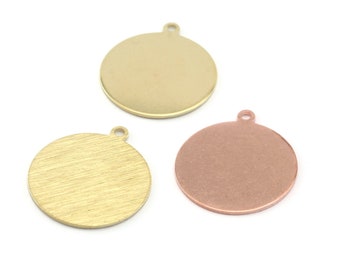 Round Tag Stamping Blank Raw Brass - Brushed Brass - Copper 20mm 0.8 mm 1 hole Findings  4147