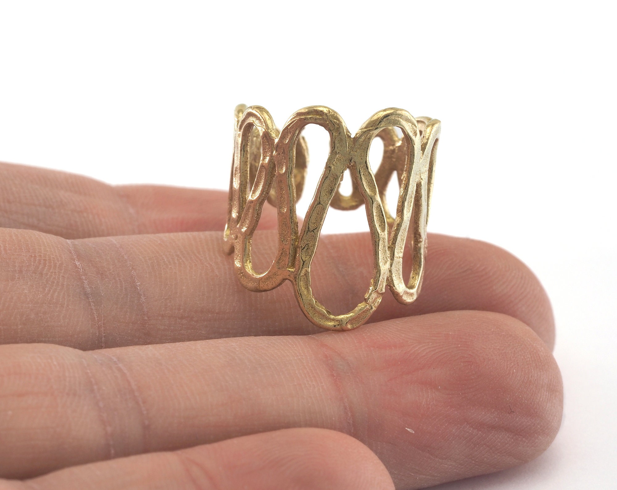 Stripes Ring Adjustable Ring 22mm Raw Brass (18mm 8US Inner