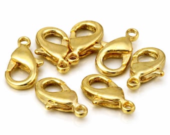 Gold Plated Lobster Clasp 10x7mm, Small Jewelry Clasps, Necklace Bracelet Fastener, Bulk Findings, Gold Claw Clasps Supplies 501 63