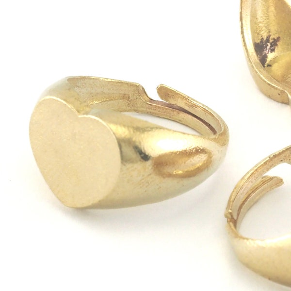 Heart Signet Ring Adjustable Blank Raw brass (17.5mm 19mm 7US - 9US inner size - Adjustable ) OZ4008 14x12mm  blank