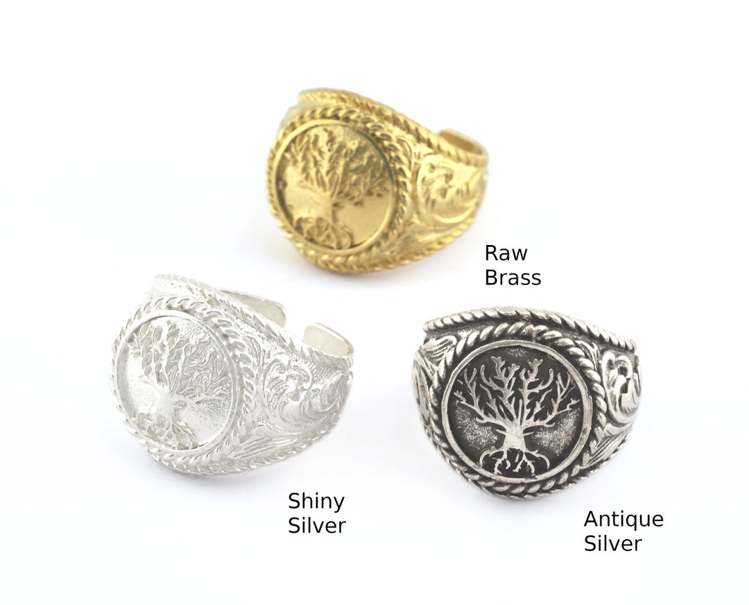 Tree Ring Brass - Antique Silver - Shiny Silver (9US - 12US Inner Size ...