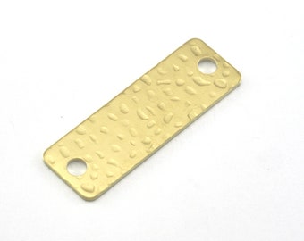 Rectangle Stamping Blank Hammered, Bar Necklace with Holes, Tag for Stamping, 2 hole raw brass 10x25mm OZ3820-165
