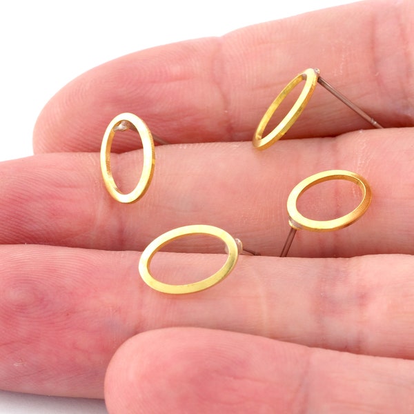 Oval frame earring post stud Raw brass 11x7mm 5019