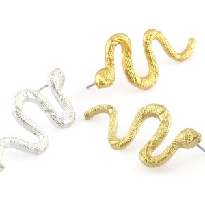 Snake Earring Stud Post Wire Base Raw Brass, Shiny silver, Shiny gold plated  Earring 44mm 5331
