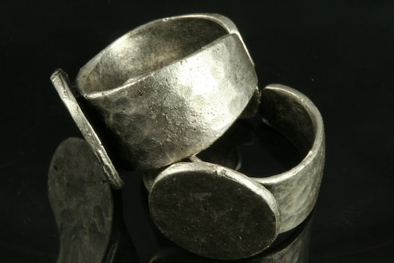 Ring Silver plated Brass Adjustable hammered ring with 15mm base setting 500