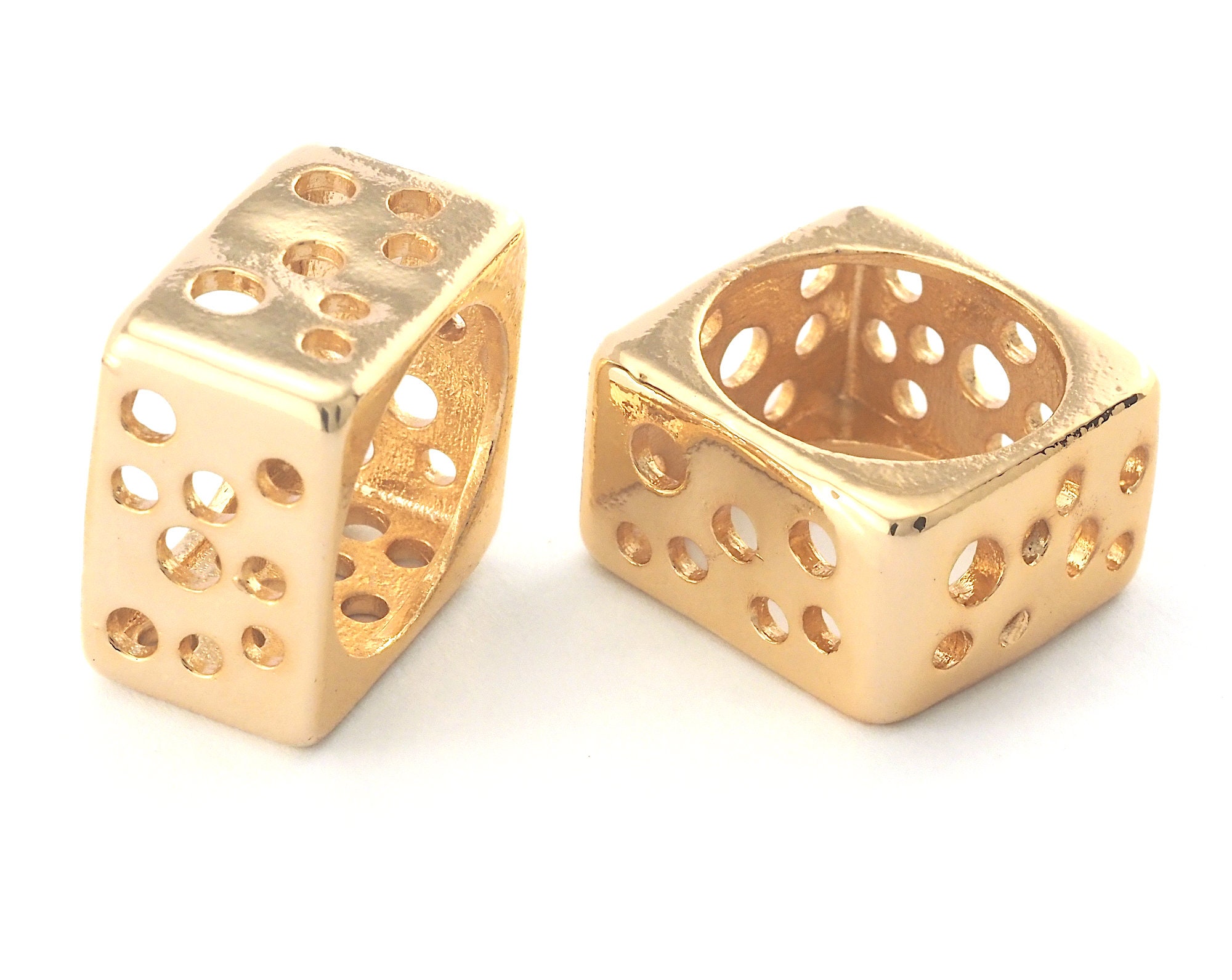 Square Cube Ring Perforated Gold Plated Brass (optional Size