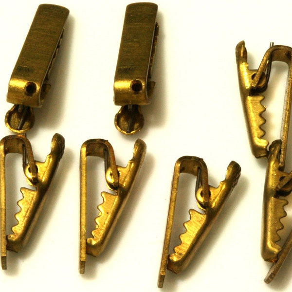 Raw Brass Alligator clasp with one loop with teeth 19mm 609