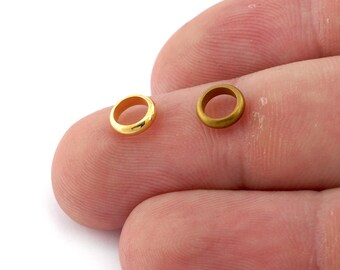 Raw Brass Donut Spacer Bead, Gold Plated Ring, 7x2mm (5mm Hole) - bab5 1595