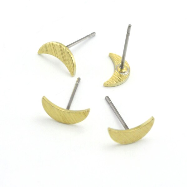 Crescent Earring Stud Post Brushed Raw Brass 9mm Earring  Blanks 688