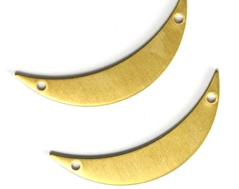 Crescent Moon two hole 35.5mm raw brass pendant Findings Charms 2059-135