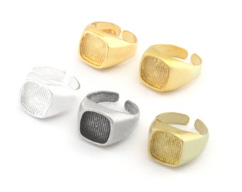 Adjustable Square Signet Ring Blank - Brass & Plated Finishes (3-5 US) -2053