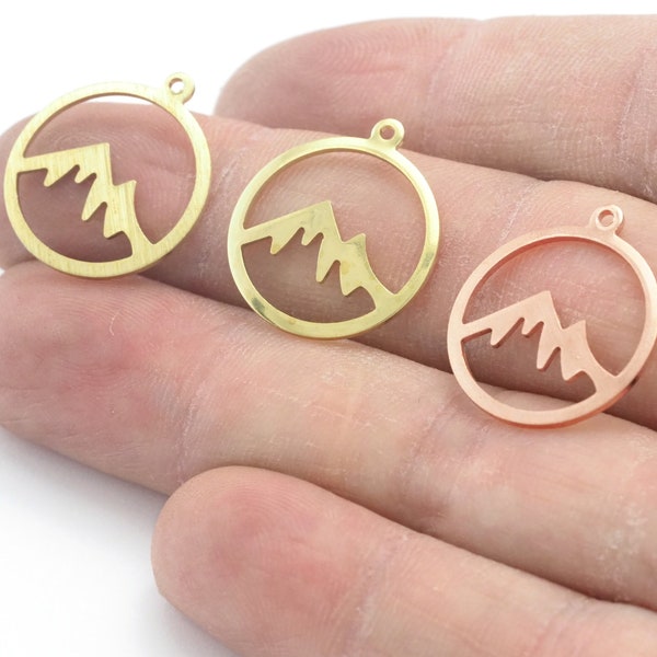 Landscape mountain charms 20x18mm 1 loop Raw Copper - Brass - Brushed Brass findings 4432