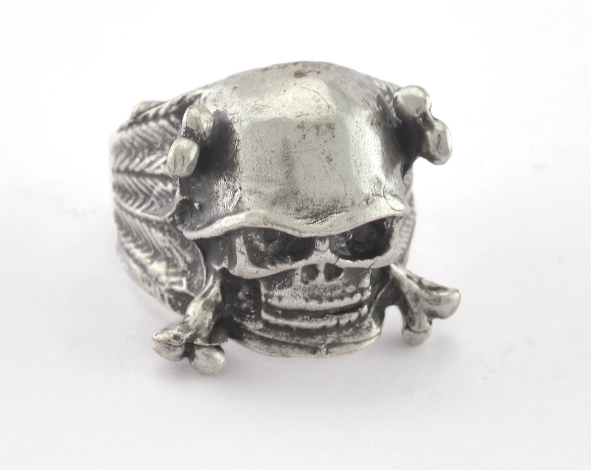 Skull Adjustable Ring Antique Silver Plated Brass 19mm 9US inner size OZ3265