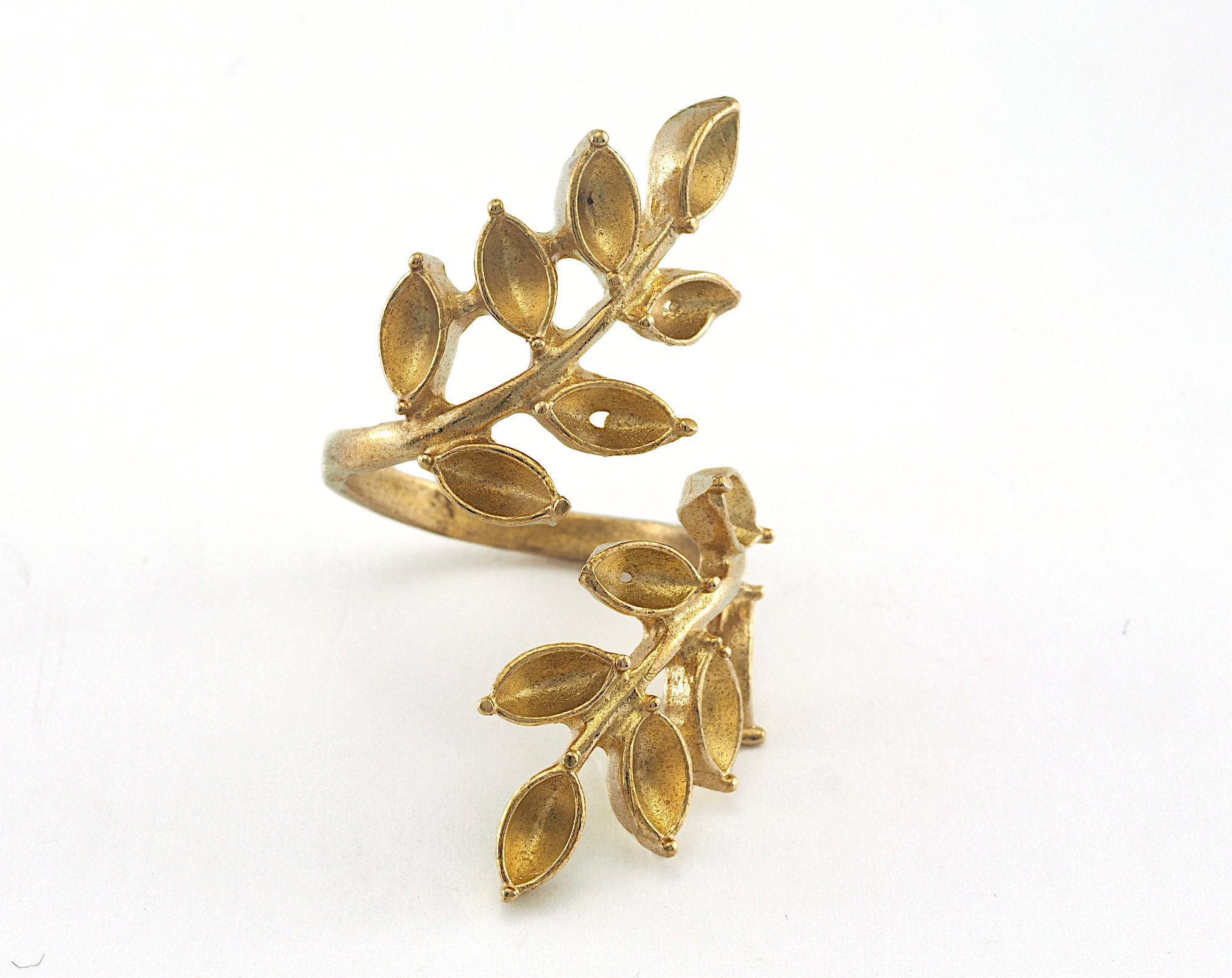 矢立7本セット Leaves Ring Adjustable Bezel Raw Brass (17mm 6.5US Inner