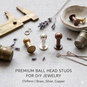 DIY Cufflink Backs - Raw Brass, Silver & Copper Ball Head Studs for Jewelry Making - 17x9mm Men’s Accessory Components Bulk Wholesale -1512