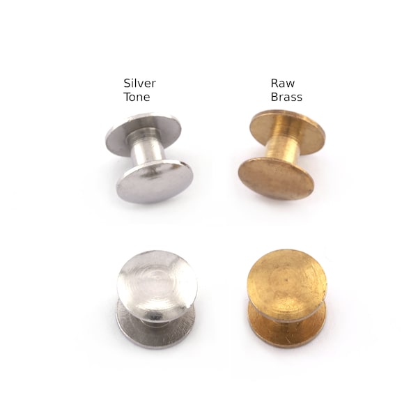 Shirt Collar Tuxedo Stud,  9x8mm Raw Brass, Silver Tone Plated Studs, one side is flat 1695