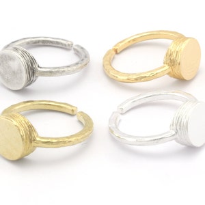 Round Brushed Edge Ring Base Adjustable (5US) Ring Blank Raw Brass - Shiny - Antique silver - Shiny Gold plated (10mm blank) OZ4726
