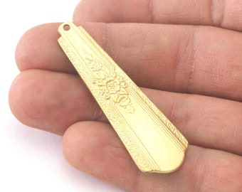 Spoon Pendant Flower Patterned  Raw Brass 4044