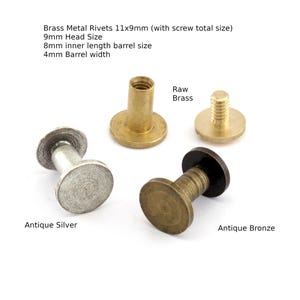 screw rivets, chicago screw / concho screw, 9x9mm Raw Brass - Antique Silver Antique Bronze Plated brass studs, 1/8" bolt CSC8 043