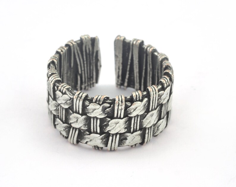 17mm 7US inner size OZ3186 Mesh Ring Adjustable Ring Antique Silver Plated Brass