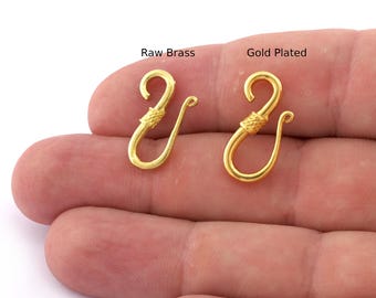 Raw Brass S Hook Clasp, 22mm Brass Hook Closure, Gold Plated S Hook Findings, Jewelry Connector Hook, Brass Jewelry Supplies 2345