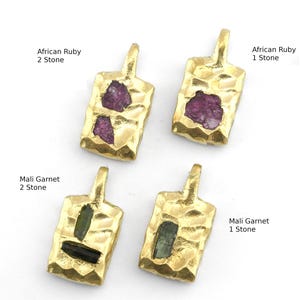 Hammered Rectangle Handmade Charms, Natural Stone Earrings Necklace Pendants Protective finish applied Brass 22mm HA27 04
