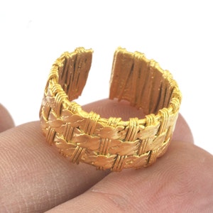 Adjustable Ring Weave Shape Matte Gold Plated Brass (17mm 7US inner size) OZ3186