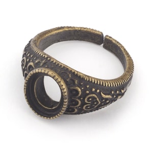 Oval Textured Signet Bezel Blank Ring Cabochon Base Setting Adjustable Antique bronze plated brass (10x8mm blank) Oz2027
