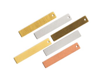 Placa rectangular de latón estampado de 4 x 60 mm, colgante de barra de metal de 0,8 mm, latón antiguo, latón crudo, cobre, etiqueta en blanco de acero inoxidable -R455