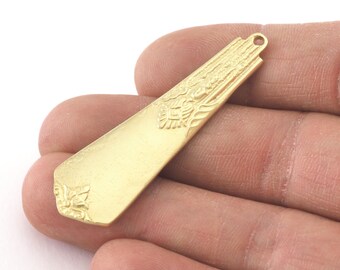 Spoon Pendant Flower Patterned  Raw brass 4045