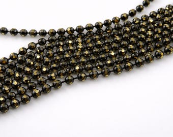 1.2mm Faceted Ball Chain Gold Tone Black Brass, 17 Gauge Bead Chain, Black Gold Necklace Chain, Jewelry Making Chain Z090