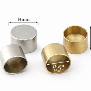 Antique silver and raw brass cord end caps 14x10mm with 13mm inner hole size measurement diagram jewelry making supplies