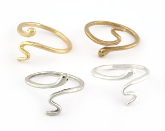 Snake Minimalist Adjustable Ring Raw brass, Shiny Silver, Antique silver, Shiny gold  (17mm 7US inner size)  5296